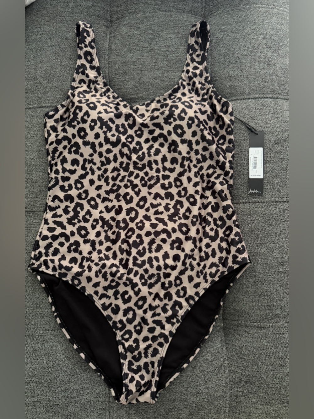 Nicole Miller Leopard Print One-Piece Swimsuit - Beige & Black Large